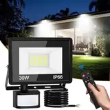 vighep Led Strahler mit Bewegungsmelder Außen, 30W Superhell LED Fluter mit Fernbedienung, IP66 Wasserdicht Scheinwerfer, 6500K Kaltweiß Aussenlampe für Garten Garage Hof Wand