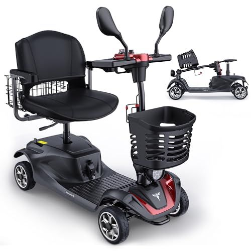 ENGWE 4 Rad E-Scooter, Mobility Scooter für ältere Menschen,Reichweite 19km, maximale Belastung 150KG, 4 Rad Scooter, Anti-Kipp-Rad-Design, City Mobility Scooter (Rot)