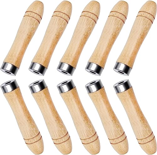 JLNGTHONG 10 Stück Feilenheft, Holzgriff mit Starken Metallhalsbändern Schubkarrengriffe Holzgriffe Lang11cm und 6 mm Loch für Feilen, Raspeln und Meißeln