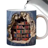 SPHERETRON 3D Bücherregal Tasse,Buch Keramik Kaffeetasse,Bibliothek BüCherregal Reisebecher,Bibliothek Bücherregal Tasse,Teebecher Milchbecher Lustige Kaffeetassen Keramikbecher für Geschenke(Blau)