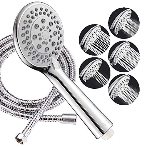 INEX EUROPA Zylindrische Handbrause Wassersparend, 5" Strahlart Duschkopf mit Anti-kalk, Messing Verchromt, mit 175 cm Edelstahlschlauch