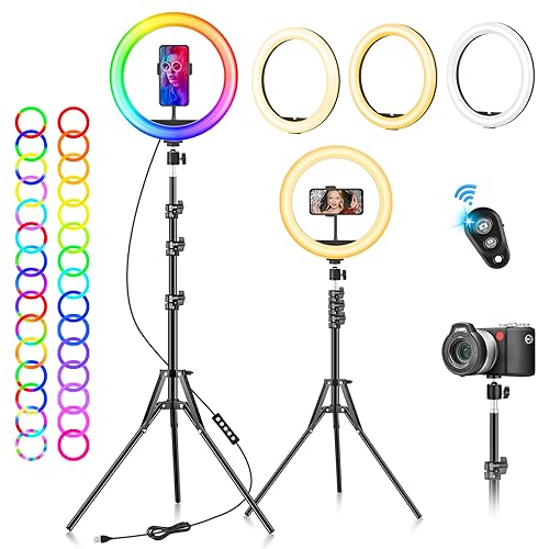 LED Ringlicht mit Stativ Handy - Selfie Licht Ringleuchte 10 Zoll Ring Light 40 RGB-modi Dimmbare Lichtring Ringlampe - Handystativhalter mit Lampe für Smartphone Tiktok Kamera Youtube Vlog Fotografie