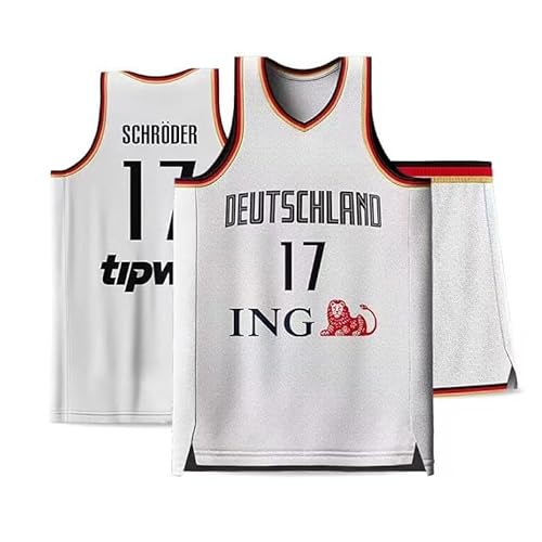 Generisch #17 Dennis Schröder Trikot und Shorts Basketball Trikot Set für Kinder Basketball Fans (Weiß, M)