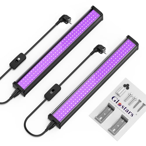 Glostars 2er 26W Schwarzlicht LED, 1Ft Schwarzlicht Röhre mit Stecker & Schalter, 395nm Schwarzlichtlampe, UV Lampe für Schwarzlicht Party Deko, Disco