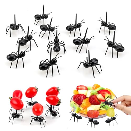 Ameisen Zahnstocher, 60 Stück Ameisenfutter Picks, Kinder ameisen zahnstocher, Wiederverwendbar Ant Obst Gabel Set für Snack Dessert Gebäck Hochzeit Geburtstags Party Frucht Gabel