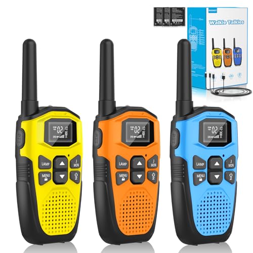 3er Set,NXGKET Walkie Talkie Aufladbar für Erwachsene Kinder Funkgeräte,Große Reichweite 5km Walki Talki mit Li-ion Akku, VOX Taschenlampe für Freien, Camping, Wandern