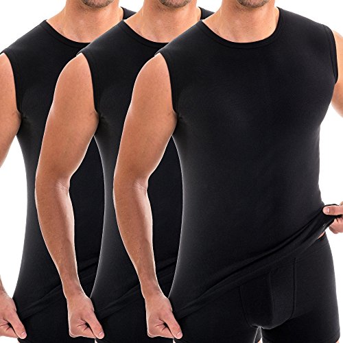 HERMKO 3040 3er Pack Herren Tank Top Unterhemd mit Rundhals-Ausschnitt aus 100% Bio-Baumwolle, Größe:D 5 = EU M, Farbe:schwarz