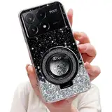 Tivenfezk Nadoli Sparkle Treibsand Ständer Hülle für Xiaomi Poco X6 Pro 5G,Versteckt Ständer Ring Klar Glitzer Stern Handyhülle Durchsichtig Bling Schutzhülle Case Cover,Schwarz