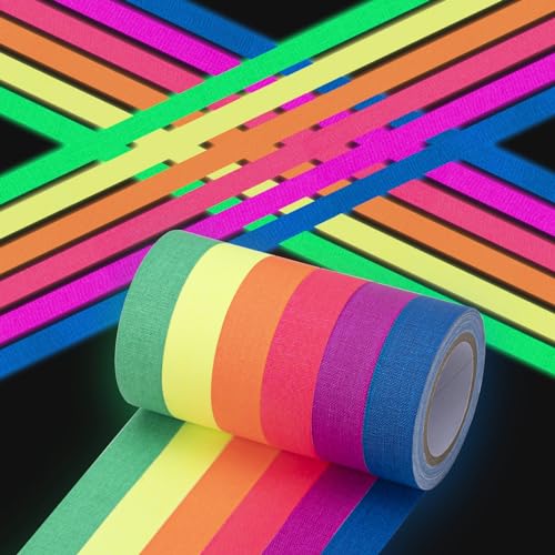 MumdoYAL 6 Colors fluoreszierendes klebeband,Neon Tape,Luminous Tape,klebeband bunt,schwarzlicht deko,neon klebeband,for neon party,Halloween Crafts (5 m x 1.5 cm)