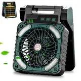 Sendowtek Solarstrom Ventilator Batterie & Solarstrom Camping Ventilator mit 10400mAh Typ-C-Eingang USB-Ausgang Leiser Tischlüfter Zeltventilator mit LED-Leuchten für Outdoor Reisen Zuhause Büros