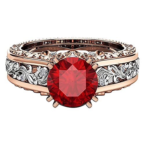 PTLLEND Günstige Ringe vergoldet Legierung Geschenk Farbe Damen Rose Ring Trennringe Ringe Damen 585 (Red, 7)