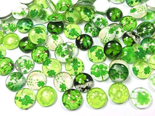 50 x Glascabochons 12mm Kleeblatt Mix rund Glas Cabochons Glücksbringer #103