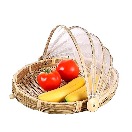 Zelt-Korb - Lebensmittel-Servierkorb, Netzkorb, handgewebt, für Picknick, Lebensmittelabdeckung, Outdoor, Schutz vor Insekten und Staub, für Obst, Gemüse, Brot, Bambus, stil 3, Dia.30cm