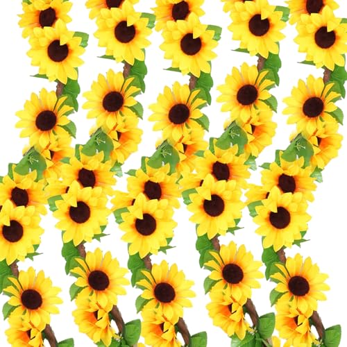 JINXIAN 5 Stück Künstliche Sonnenblumen Reben mit Blättern für Sonnenblumen Deko Zuhause Hochzeitsarrangement Party Garten (7.9FT)