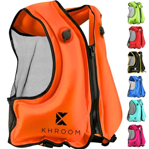 Khroom aufblasbare Schwimmweste Erwachsene nach neuester EU-Norm | 150-210 cm Körpergröße, bis 100 kg | Auftriebsweste Schnorchelweste ab Jugendliche | Schnorcheln, Kajakfahren und SUP (V2 Orange)