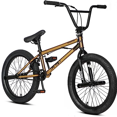 AVASTA Hesper 20 Zoll Kinderfahrrad Freestyle BMX mit 4 Pegs Fahrräder für 6-14 Jahre alte Jungen und Anfänger, Gold