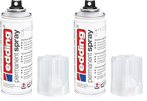 edding 5200 Permanentspray Klarlack - transparent glänzend - 200 ml - Acryllack für ein glänzendes Finish - zum Fixieren und Schützen der Lackierung - Klarlack Spray (Packung mit 2)