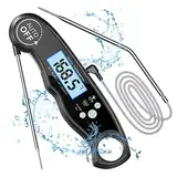 CIRYCASE Fleischthermometer Digital, Sofort Ablesbares Bratenthermometer Grillthermometer, Externe Sonde mit 2 Lange Sonde & Magnet, Alarmfunktion, Thermometer für Heimbrauerei & Weinbereitung, Ofen