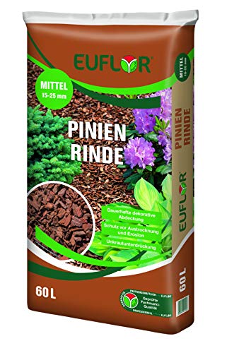 Euflor 60 L Pinienrinde in verschiedenen Siebungen Edler dekorativer Schutz und Pflege für Gartenanlagen und Pflanzgefäße (15-25mm mittel)