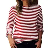 Tshirt Damen Basic Gestreiftes Langarmshirt Damen Basic Rundhals Oberteile Langarm Casual T-Shirt Shirt Gestreiftes Langarm Shirt Long Sleeve Leicht Tops Mode Kleidung Langarmshirts Frauen Pullover