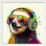 Pro-Art gerahmtes Wandbild Slim Scandic Animals With Headphones III, 32,5x32,5 cm