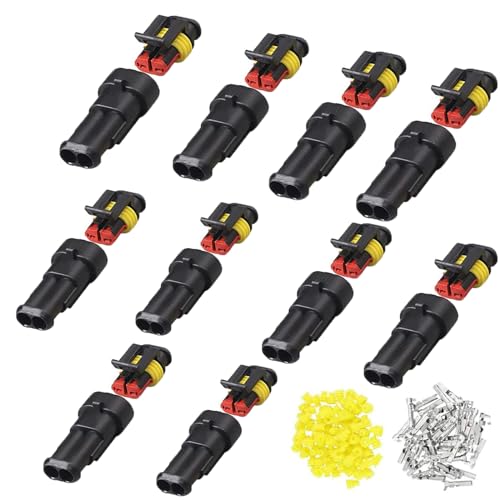Kabel Steckverbinder Stecker 10 Pcs, 2 Polig Wasserdicht Schnellverbinder, Mit Draht für Auto, KFZ, LKW, Kayak, Boote, Roller, Motorrad
