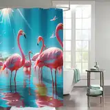 FABTOP Flamingo Duschvorhang 180x180, Flamingo Duschvorhänge Pink 180x200 Textil 120x200 Rosa Flamingo Tropische Blätter Duschvorhänge Flamingo Shower Curtains (5,180 x 180 cm)