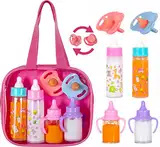 fash n kolor®️ Puppenzubehör Baby puppen Zubehör für puppenwagen, 6 Set in Wickeltasche, Magische Flasche Puppenzubehör, Babypuppen, Spielzeug, Puppenpflegeset, Geschenke