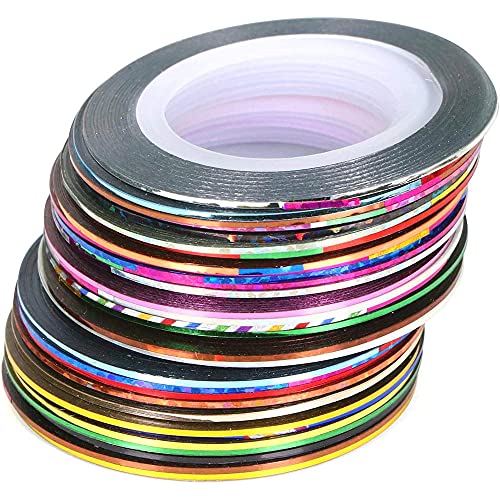 ANCLLO 30 Farben Mischfarben Rollen Streifen Streifenband Linie Nail Art Dekoration Aufkleber Nagellinie DIY Nagelspitze,Tape Sticker Zierstreifen mit Striping Tape