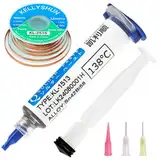 KELLYSHUN KL-1513 Lötpaste,Sn42%,Bi58% Bleifreie Lötpaste, 138℃ Niedrigschmelzende Lötpaste 30g(1 Stück)2.5MM/1.5MM Entlötlitze(1 Stück) Für SMT BGA Telefon IC LED