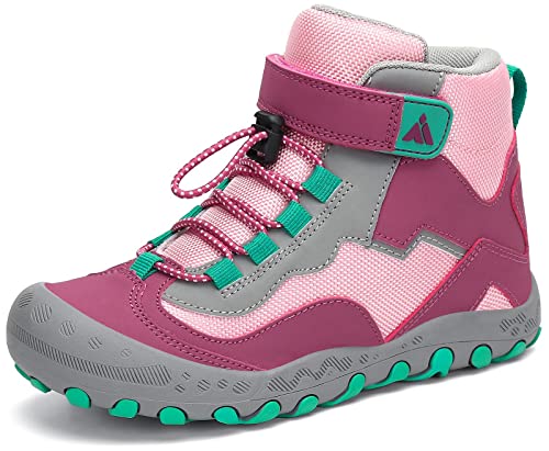 Mishansha Kinder Wanderschuhe Jungen Mädchen Trekkingschuhe rutschfest Atmungsaktiv Kinderschuhe Leicht Hoch Sneakers für Outdoor Sport Walking Hiking, Rosa Rouge, 31 EU