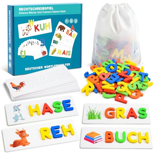 Qukir Buchstaben Lernen Lernspiele, Montessori Spielzeug ab 3 Jahre Vorschule Spiele ab 2 3 4 5 6 7 Jahren Jungen und Mädchen Geschenk Junge 3 4 5 6 Jahre Lernspiele ab 3 4 5 6 Jahre Kinderspielzeug