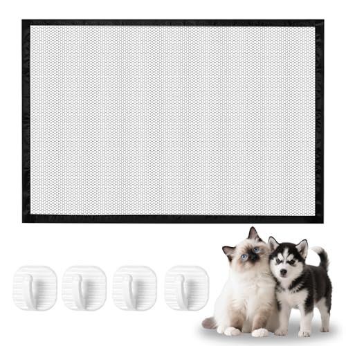 Absperrgitter Hund, 110 × 72 cm Treppenschutzgitter Ohne Bohren, Schwarz Türschutzgitter ohne Bohren mit 4 Klebehaken, Türgitter für Hunde Katze,Hundetürgitter
