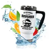 True Statements Thermobecher für Coffee to go „Leg dich niemals mit einem Busfahrer an“ – lustiger ToGo Berufe-Kaffeebecher 470ml mit Handgriff – Geschenk (Busfahrer)