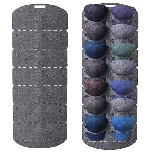 Tkxjry Cap Halterung Wand, Baseball Kappen Halterung, Doppelte Reihe Hut Organizer, 14 Taschen Kappenhalter, Aufbewahrung für Baseballmützen, Zur Aufbewahrung von Baseballkappen (130 x 43 cm/grau)