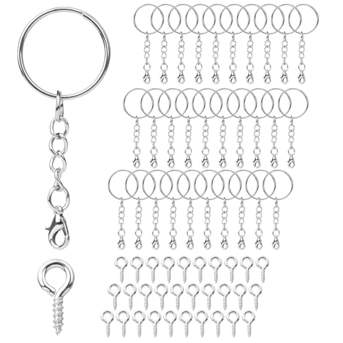 30-Teiliges Set Mit SchlüSselringe 25mm Und 30-Teiligen Set Mit SchrauböSen, SchlüSselringe Mit Kette, SchlüSselanhäNger Kette, Geeignet FüR Diy-BastelzubehöRketten