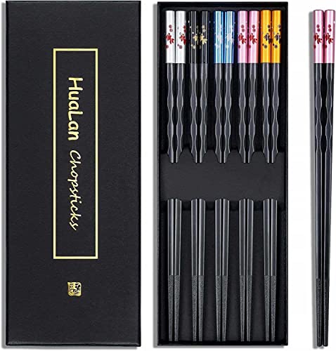 HuaLan Glasfaser-Essstäbchen-Serie – japanische rutschfeste Essstäbchen, wiederverwendbare spülmaschinenfeste Essstäbchen, 5 Paar, Geschenkset, 25 cm