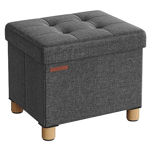 SONGMICS Sitzbank mit Stauraum, Schuhbank, klappbare Sitztruhe, Aufbewahrungsbox, Fußbank, 32 x 40 x 33,5 cm, für Wohnzimmer, Schlafzimmer, dunkelgrau LSF012G11