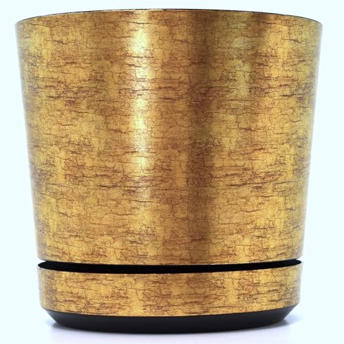 KERD Blumentopf 32 cm, Antikes Gold (014), dekorativ, hochwertig, aus recyceltem Material, mit Drainagesystem, mit Untersetzer, handbeklebt, Vintage, stilvoll, rustikal, klassisches Interieur, Retro
