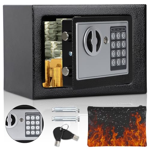 Tresor Möbeltresor,MöBeltresor Klein mit Feuerfest Wasserdicht Geldtasche für Zuhause mit Zahlenschloss Boden-Wandtresor Wandsafe ink.2 x Schlüssel & Befestigungsschraube (Schwarz)