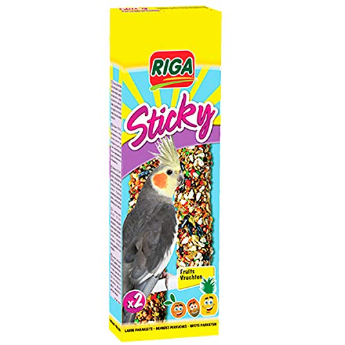 Riga - Sticky mit Früchten für Großsittiche - Gebackene Sticks - Mischung aus Körnern, Getreide und Früchten, darunter Apfel und Rosine - Schachtel mit 2 Sticky Sticks, 140 g (1er Pack)