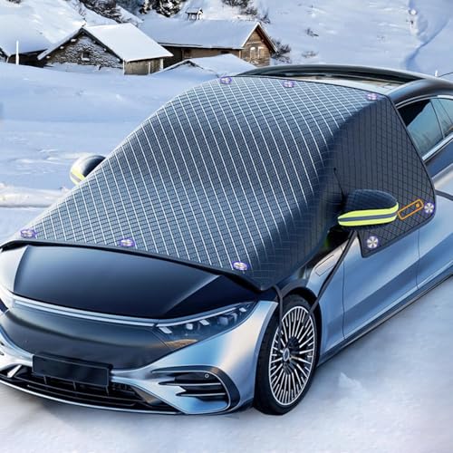 Maxee Frontscheibenabdeckung Auto Winter, Windschutzscheibenabdeckung 10 Magnet, Türgriffe Abdecken, Scheibenabdeckung Abdeckung Auto Frontscheibe Für Die Frost, Gegen EIS, UV, Schnee