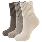 Closemate Thermosocken Damen Socken 3 Paar Wintersocken Warme Socken Dicke Gestrickte Socken Stricksocken Gekämmte Baumwollsocken Haussocken 35-38 39-42 Grau Braun Beige