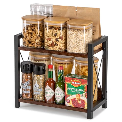 ANBOXIT Regal Küche Arbeitsplatte, Küchenregal Klein, Holz Kaffee Organizer, 2 Tier Kaffeebar Regal, Kleines Regal für Küche Ecke, Büro, Badezimmer - Braun