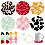 WATINC 22 Stück Craft Punch Needle Untersetzer Kit DIY Bastelpackung Set Stickerei Starter kit Easy Embroidery Coaster Art and Crafts Needle Coaster für Anfänger