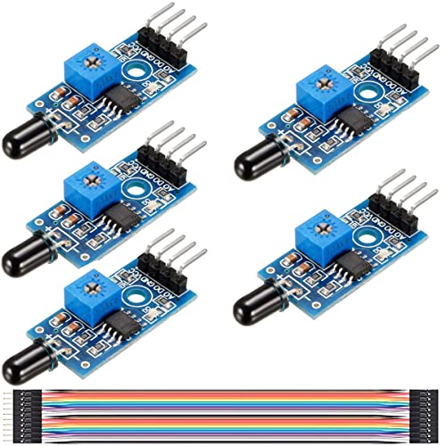 Youmile 5 Stück 3,3 V-5 V IR Infrarot-Flammensensormodul 4-poliges Infrarot-Erkennungsmodul Erkennungsabstand 80 cm mit DuPont-Kabel für Arduino