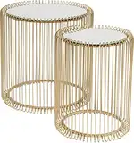 Kare Design Beistelltisch Wire (2/Set), Brass, 45cm Durchmesser, Beistelltisch, Nachttisch, Stahgestell, Glas Tischplatte verspiegelt, 46x45x45 cm (H/B/T)