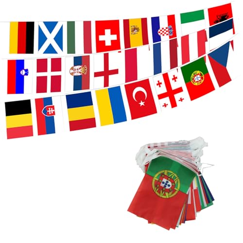 Europäische Flagge Wimpelkette, 24 Länder Doppelseitige,Stoffflaggen EM 2024, Europa Flagge,Für Bar Club Garten Straße Deko