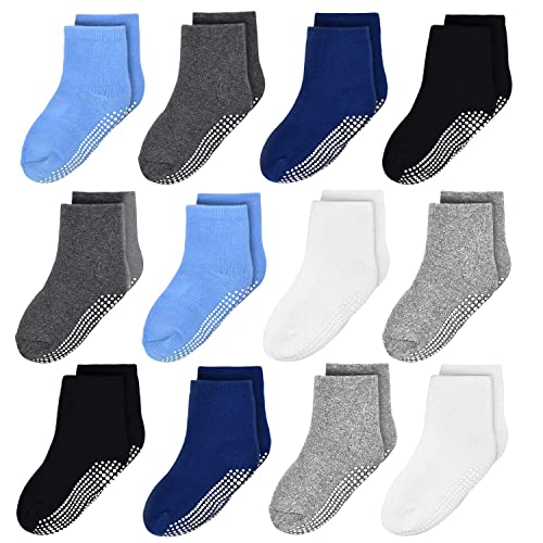 GRPSKCOS Baby Kinder Socken ABS Rutschfeste Kleinkind Socken 12 Paar Kinder Stoppersocken für 0-10 Jahre Jungen Mädchen Anti Rutsch Socken (1-3 Jahre, #1 Jungen Multicolor-12 Paar)