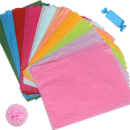 funvce Seidenpapier, 100 Blatt A4, 10 Farben, Bastelpapier zum Basteln von Pompons, Papierblumen, Tischdekoration, verpackt in Geschenktüten